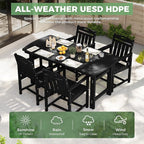 HDPE Outdoor Patio Dining Set with Table & 4 Chairs, All-Weather 5-Piece Outdoor Table and Chairs, 2" Umbrella Hole, Patio Furniture for Garden, Backyard, Deck | Matte Black