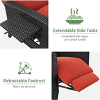 IDEALHOUSE Wicker Outdoor Recliner Reclining Patio Chairs with Adjustable Back & Footrest 150° Lay-Flat Reclining with Air Pump Rattan Flip-Up Side Table Outdoor Lounge Chairs for Pool Deck Balcony