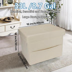 AmasSmile Storage Ottoman Folding Foot Rest Stool with Side Pocket, 16 inch Leather Footstool Bench, Short Ottoman Bench, Storage Foot Rest Store, Books (Beige-2)