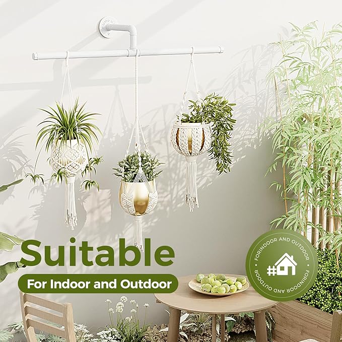 Bamworld Hanging Planters for Indoor Plants Plant Hanger Indoor Hanging Plant Holder Window Plant Shelves Metal Rod(Pot&Plant Not Included) 35.8in White