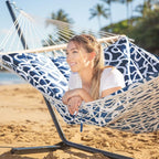 SUNCREAT Double Portable Hammock with Stand Included, 475 lbs Capactiy, Extra Large Two Person Hammock, Blue Pattern