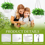 10 Inch Hanging Baskets 2 PC with Chains, Self-Watering Hanging Planters for Indoor Outdoor Plants, Plastic Hanging Flower Pots,White