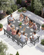 SERWALL 11-Piece Outdoor Dining Set, 60" - 83" Expandable Outdoor Dining Table and 10 HDPE Chairs, All Weather HDPE Outdoor Furniture Set for Backyard, Garden, Grey