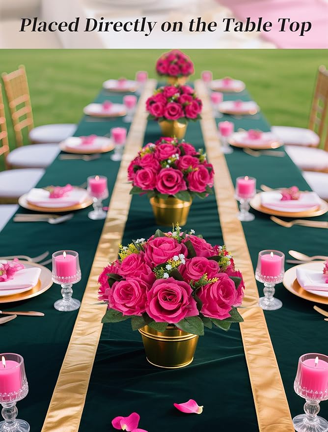 Artificial Silk Rose Flower Balls, 10 Pcs Hot Pink Centerpieces