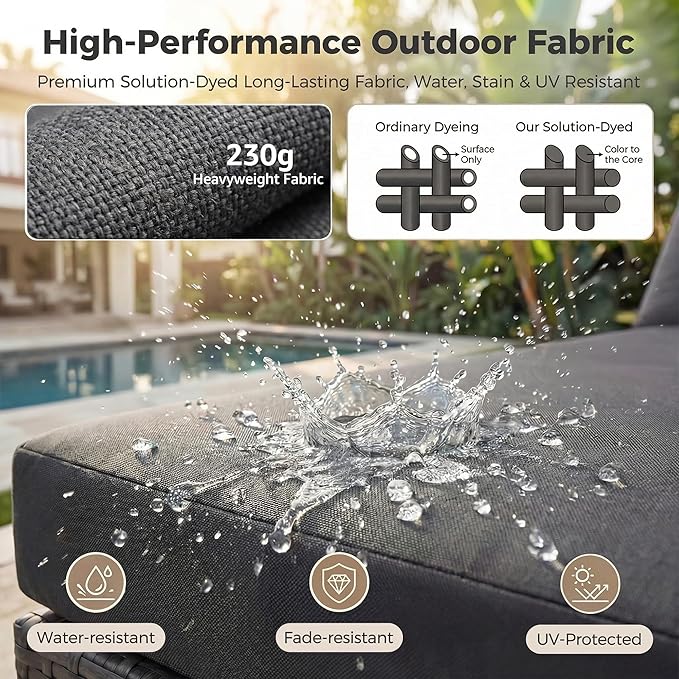 NICESOUL 13 Piece Patio Furniture Set with Fire Pit Table, Luxury Wicker Outdoor Patio Sectional with Fire Pit & Chaise Lounge, 29.3" Highback Extra Large Size Wide Deep Seating, Dark Gray