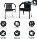 Flash Furniture Lila Modern Rattan Indoor/Outdoor Stackable Dining Chairs, Stacking Rattan Bistro Chairs for Patio or Restaurant, Set of 4, Black