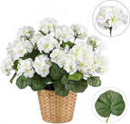Artificial Geranium Flowers for Outdoors, 6 Bundles Realistic Silk Fake Geranium, No Fade Faux Plants for Hanging Baskets, Window Boxes, Pots - Porch, Patio, Balcony Decor(White)