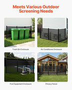 VEVOR 3 Panels Outdoor Privacy Screen, 50 x 48 in Air Conditioner Fence with 27.6 in Ground Stakes, Pool Equipment Enclosure, Vinyl Privacy Fence, Ideal for Trash Can and A/C Units, Black
