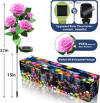 Solar Flower Lights Outdoor - Upgraded New Material Two Modes Realistic LED Solar Powered Waterproof Lights with 5 Roses, Solar Decorative Stake Lights for Garden (Pink, 1 Pack)