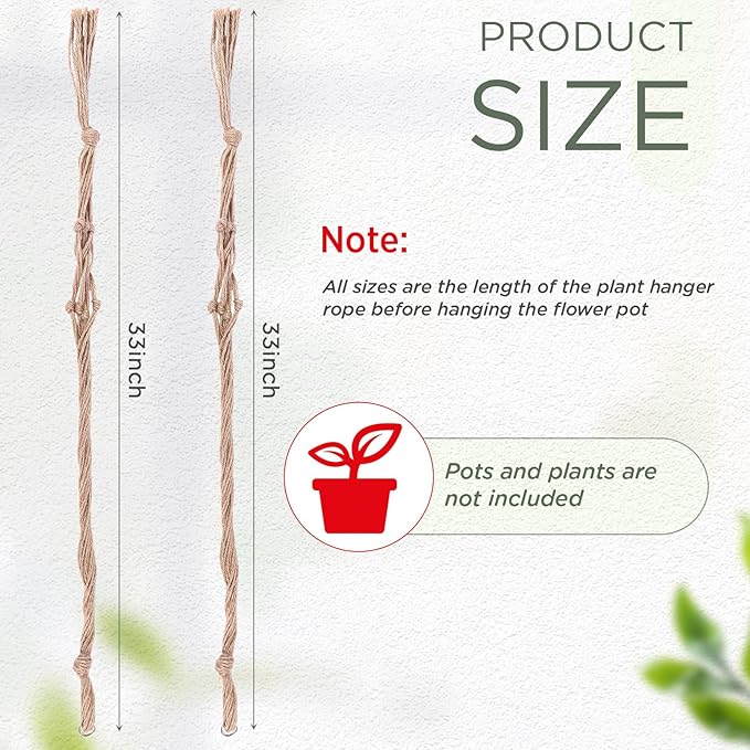 EBOOT 2 Pack 33 Inch Large Macrame Plant Hanger Rope to Hang Flower Pot Plant Holder for Indoor Outdoor Decorations, 4 Legs (Linen Color)
