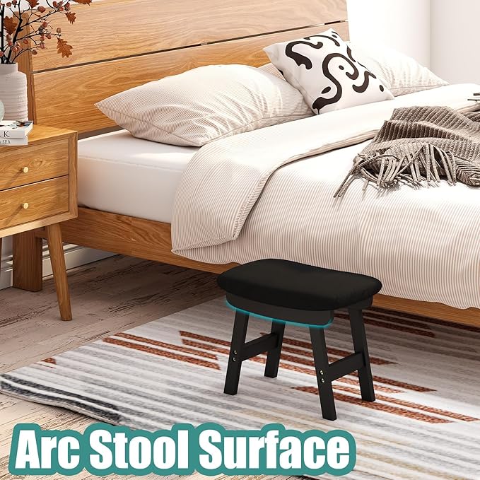 Small Ottoman Foot Rest, Black Foot Stool- Wooden Foot Stool for Living Room, Bedroom & Kitchen