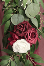 Artificial Eucalyptus Garland, 6 ft Burgundy and White Faux Silk Vine