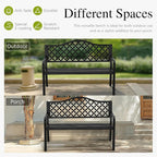 Sophia & William Outdoor Bench, 50 inches Metal Garden Bench, Cast Iron Park Benches for Outside with Floral Backrest and Straight Legs for Porch Yard Lawn Deck,Black