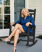 KINGYES HDPE Outdoor Rocking Chair Set of 4, Widened Seat Patio Rocking Chair, Oversized All Weather Patio Rocker, Black