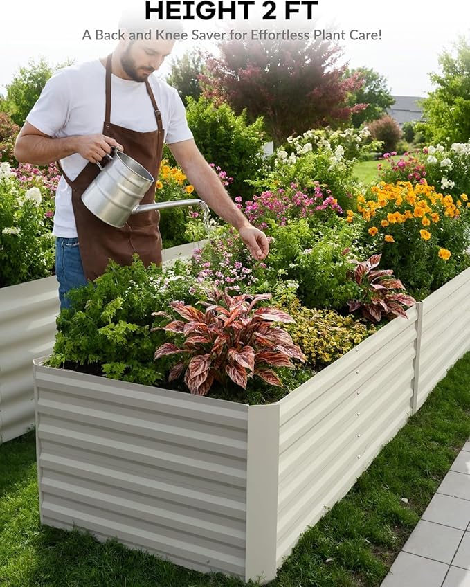 Garvee 2PCS 6x3x2ft Galvanized Raised Garden Bed Outdoor,Rust-Resistant Raised Garden Beds for Gardening, Easy Assembly Outdoor Garden Box & Planters, Beige