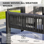 Grand patio Outdoor Dining Set for 6, 7 PCS Patio Table and Chairs Set, Metal Woven Wicker Fixed Patio Chairs with Thickened Cushions & 1 Rectangular Woodgrain Dining Table with Umbrella Hole (Black)