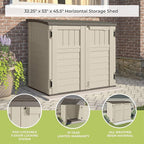 Suncast 34 Cu Ft Horizontal Resin Plastic Storage Shed - Outdoor Storage Shed with Floor Included, Lockable, Weatherproof, Fits Small to Medium Trash Cans, Generators, & Garden Tools, Vanilla Stoney