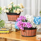 Layhit 6 Pcs Wall Hanging Planters Outdoor Pot Planter Wine Barrel Planter Distressed Oak Thickened Plastic Water Storage Flower Pots for Flower Indoor Outdoor(13.78 Inches,Brown)