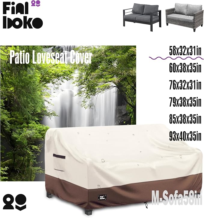 Sofa Cover for Patio Loveseat, Waterproof 600D Oxford, Beige & Brown