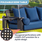 3 Seat Porch Swing, Patio Swing Bench with Cup Holders & 3 Back Cushions, Swing Chair with Chains for Deck Garden Backyard,Blue