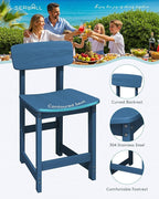 SERWALL 3-Piece Outdoor Counter Height Bar Set, HDPE Patio Bar Table with Wine Rack & Storage Shelf, 2 All-Weather Bar Stools, Patio Bar Dining Furniture Set for 3, Blue