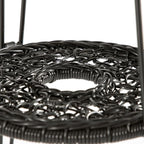 Furniture of America Ysar Boho 19-inch Round Coffee Table Outdoor with Tempered Glass Top and Metal Frame, Handcrafted Coastal Furniture for Patio, Poolside, Garden, Yard, Black