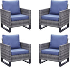 Belord Outdoor Wicker Chair Patio Chairs Set of 4, All Weather Rattan Club Chairs 4 Piece Furniture Set with Leveling Feet Water-Resistant Cushion Anti-Rust Frame