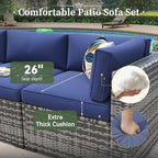 Aoxun 8 Piece Patio Furniture Set with 44” Fire Pit Table Paito Conversation Set Wicker Rattan Outdoor Sectional Sofa Set with Waterproof Cover and Thickened Cushions (Grey/Blue)