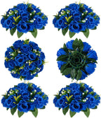 Artificial Flower Balls, Royal Blue Silk Roses, 3-in-1 Centerpiece