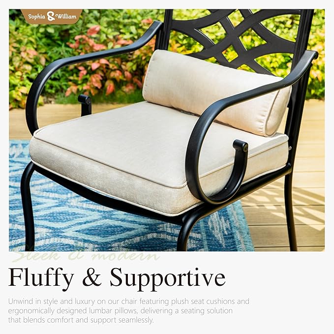 Sophia and William Outdoor Patio Dining Set for 8, Outdoor Table and Chairs, Removable Seat Cushions, 60" Square Black Patio Dining Table