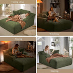 66" Chaise Lounge Chair Indoor, Oversized Boneless Couch Comfy Upholstered Sleeper Sofa Bed with 3 Pillows, Corduroy Cloud Reading Chair for Living Room No Assembly Required, Green