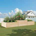 AMERLIFE 2 Tier Raised Garden Bed, Mortise & Tenon Structure 23 Inch Depth Fir Wood Planter Box, 3-Section with Open Base, Ideal for Vegetables, Flowers, Herbs in Backyard/Garden/Patio, 142x49x24 in