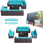 Kullavik 12 Pieces Outdoor Patio Furniture Set PE Wicker Rattan Sectional Sofa Patio Conversation Sets,Blue