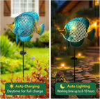 HONGLAND Outdoor Fish Solar Garden Lights with LED Light, Metal Fish Design Waterproof Solar Garden Decorative Stake for Lawn, Yard, Patio, Landscape Decoration