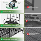 Garden Tool Organizer Rack with Wheels Up to 39 Tools, Heavy-Duty Steel Yard Tool Organizer for Garage Storage with 12 Hooks, Broom Holder & Garden Tool Rack for Shed, Patio, Outdoor Use, Black