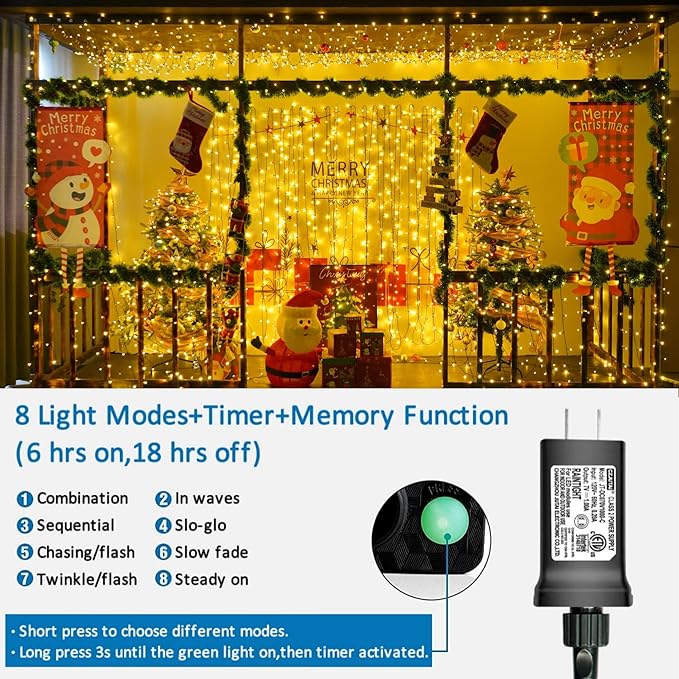 String Lights 500 LED 165 ft Warm White with 8 Modes
