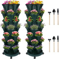 DUNCHATY Stackable Planter, Vertical Garden Planter with Wheels and Tools, Self Watering Strawberry Planter Indoor/Outdoor 7 Tier Herb Planter Pots for Growing Vegetables and Succulents,Pine Green