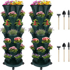 DUNCHATY Stackable Planter, Vertical Garden Planter with Wheels and Tools, Self Watering Strawberry Planter Indoor/Outdoor 7 Tier Herb Planter Pots for Growing Vegetables and Succulents,Pine Green