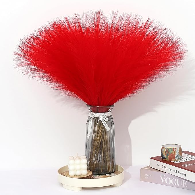 Artificial Pampas Grass Stems, Red, Pack of 30, 21.7 Inch Silk