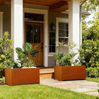 Corten Steel Planter Box-36"x15"x15"-Large Rectangular Planters For Outdoor Plants, Heavy Duty Rustic Tall Planter With Raised Support Feet For Patio, Deck, Garden, Yard, Drain Holes, Easy Assembly