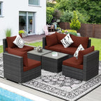 NICESOUL 7 Pieces Modern Luxury 29.3'' High Back Outdoor Furniture Sofa Set, Extra Large Size Grey PE Wicker Patio Modular Sectional with Tables, All-Weather Rattan Conversations for Backyard, Wine