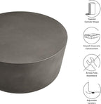 Modway Brion 34 Inch Round Concrete Coffee Table – Indoor/Outdoor Tapered Cylinder Coffee Table – Low Center Table for Living Room or Patio in Gray