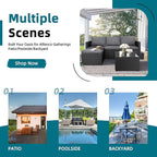 3-Piece Outdoor Patio Sectional Sofa Set with Glass Coffee Table & Ottoman — All-Weather PE Rattan Conversation Furniture, Black Rattan & Grey Cushions, Perfect for Garden, Backyard, Deck, Grey