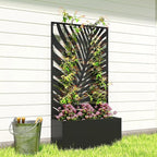 Outsunny Metal Raised Garden Bed with Trellis for Climbing Plants, Freestanding or Wall Mounted Flower Bed with Privacy Panel, Large Leaf Cut-Out Outdoor Planter Box for Garden, Patio, Balcony