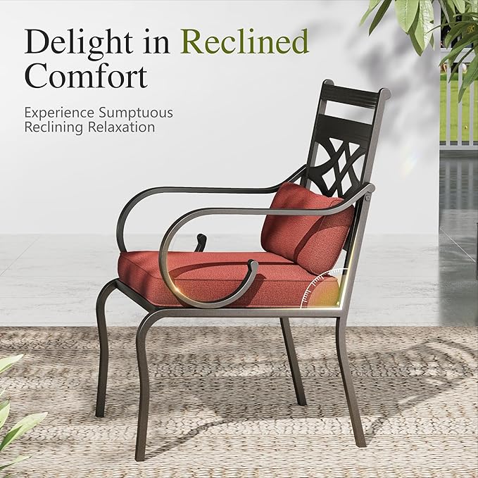 Sophia and William Outdoor Patio Dining Set for 6, Outdoor Table and Chairs, Removable Red Seat Cushions, 4 Fixed，2 Swivel Chairs, 60" Black Patio Dining Table,Red