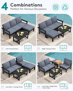 SERWALL Outdoor Sectional Sofa Set, 5-piece Outdoor Modula Couch Set with Ottoman, All Weather Patio Furniture Set with Chaise for Deck, Lawn, Black Frame with Gray Cushion