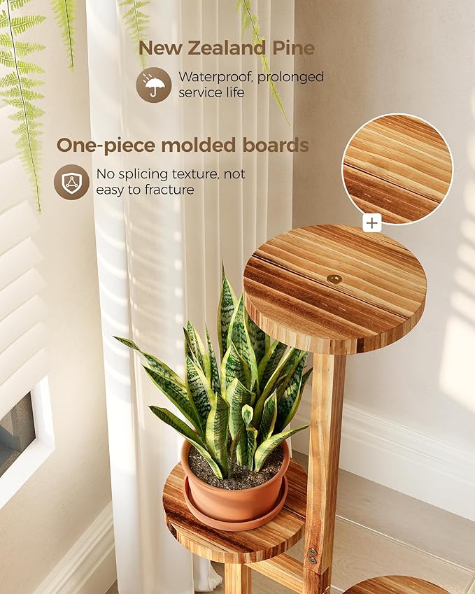 Bamworld Plant Stand Indoor Plant Shelf 4 Tier Wood Plant Stand for Multiple Plants Tall Corner Plant Stands for Outdoor Round Flower Stand Plant Holder for Living Room Patio Garden Balcony Brown