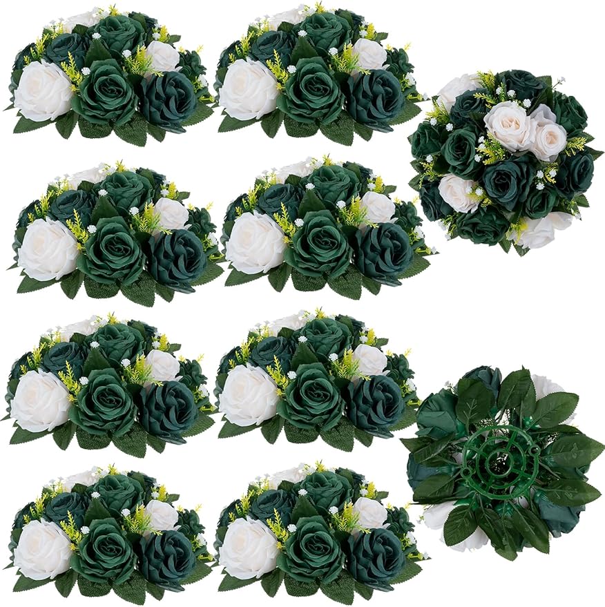 Artificial Flowers Silk Green Rose Ball Centerpieces for Tables