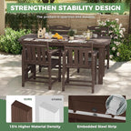 5-Piece Outdoor Dining Furniture Set with Chairs, All-Weather HDPE Patio Table and 4 Chairs, Umbrella Hole, for Garden Backyard or Deck - Brown