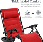 Best Choice Products Oversized Padded Zero Gravity Chair, Folding Outdoor Patio Recliner, XL Anti Gravity Lounger for Backyard w/Headrest, Cup Holder, Side Tray, Polyester Mesh - Crimson Red